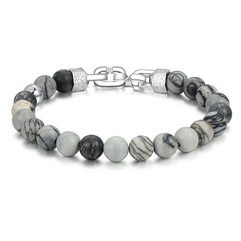 65720 8053851027308 BTH16 BRACCIALE SHANTI IN ACCIAIO CON SFERE DA 8MM IN DIASPRO PICASSO