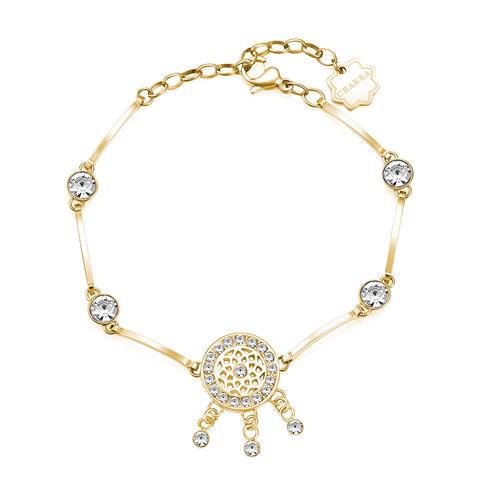 80955 8053851517540 BHKB032 BRACCIALE CHAKRA IN ACCIAIO, PVD ORO CON ACCHIAPPA