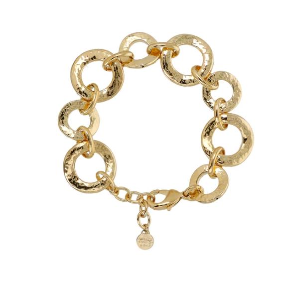 94210 8054704504694 WSET00736.YG ETRUSCA-HAMMERED ELECTROFORMED CIRCLE LINK BRACELET T-BAR CLASP